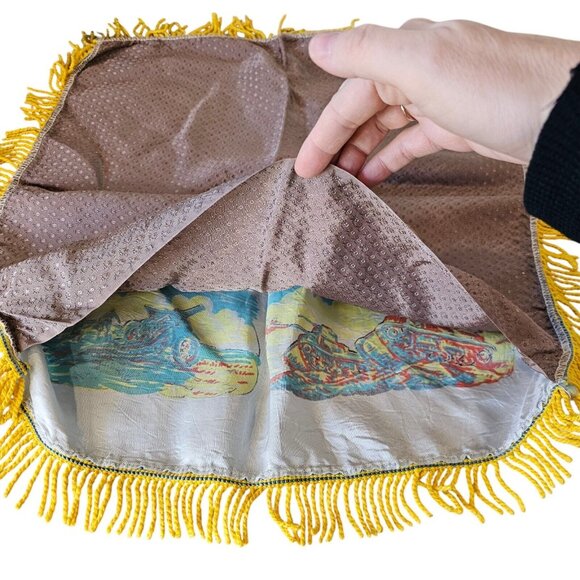 Vintage U.S. Army Camp McCoy WI Silk Satin Sweetheart Pillow Cover Fringe - Picture 8 of 10